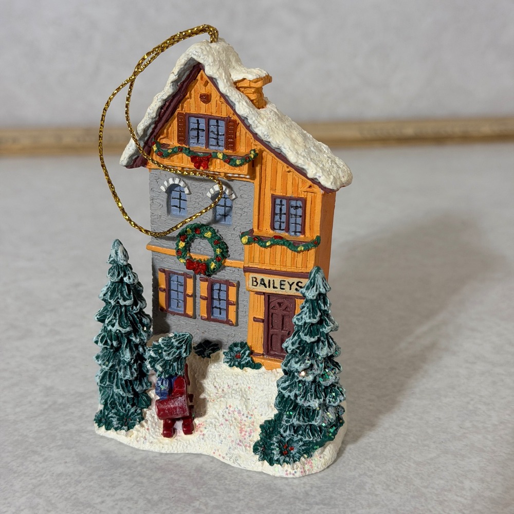 Baileys Irish Cream Christmas Ornament Magnet Snow House Alpine Village Resin